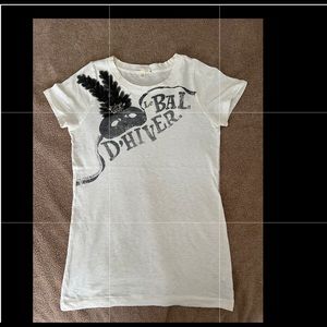 Jcrew Bal D’Hiver Ivory T Shirt Top Embellished with crystals & tulle “feathers”